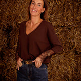 KODA BROWN LACE V-NECK PULL