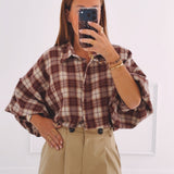 ELSHA BORDEAUX CHECKERED BLOUSE