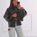 AMELIE KHAKI SHINY LEATHER JACKET