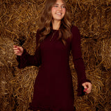 QUENETH RIBBED BURGUNDY DRESS