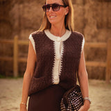 RAVENNA BROWN SLEEVELESS CARDIGAN