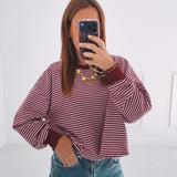 OLIVIA BORDEAUX STRIPED OPEN BACK SWEATER