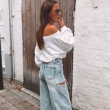 VIXIE WHITE SWEATER WITH A BUILT-IN NECKLACE