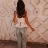 KENZA WHITE FLOWER PEPLUM TOP