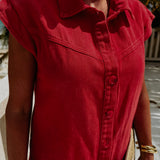 CALIENTE RED DENIM DRESS
