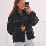 ODETTE DARK BLUE/GREEN CHECKERED TEDDY JACKET