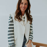 BROOKE ECRU/DARK GREEN STRIPED LONGSLEEVE POLO SHIRT