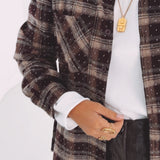 GREET BURGUNDY CHECKERED RHINESTONE BLOUSE