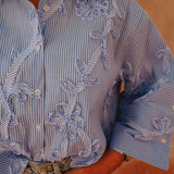 HAJAR BLUE STRIPED FLOWER BLOUSE
