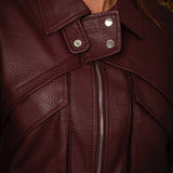 VERONICA BURGUNDY LEATHER ZIP JACKET