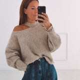 FALL IS COMING BEIGE CUT-OUT SWEATER