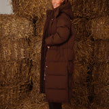 TAELIS BROWN LONG PUFFER COAT