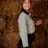 CLEMENTINE GREY STRIPED LONGSLEEVE POLO SHIRT