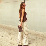 ECRU PRINT WIDE LEG JEANS 6033