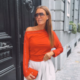 SHELBY RED STUDS LONGSLEEVE SHIRT