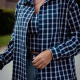 VICTORIA DARK BLUE CHECKERED BLOUSE