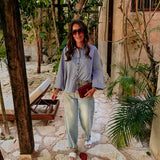 VAMONOS DARK BLUE CHECKERED BLOUSE
