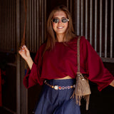 ONYX BORDEAUX BUTTON SWEATER