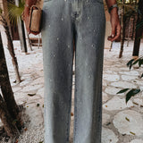 BLUE DENIM STUDS WIDE LEG JEANS 9189-4