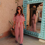 NOURIA RED STRIPED TWO-PIECE SET