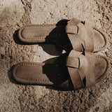 ZAFRA TAUPE SUEDE SLIPPERS