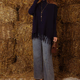 ARLENE DARK BLUE FRINGE PONCHO