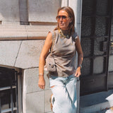 ZADIE TAUPE CHECKERED TOP