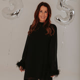 BORN TO PARTY BLACK FEATHER DRESS