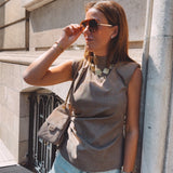 ZADIE TAUPE CHECKERED TOP