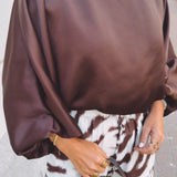 EUGENIE BROWN SATIN BLOUSE