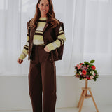 JEMMA YELLOW/BROWN STRIPED KNIT SWEATER