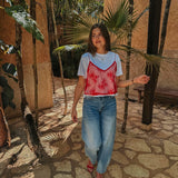 CHIAPAS WHITE T-SHIRT WITH RED LACE