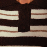 TALULA BROWN STRIPED POLO KNIT SWEATER