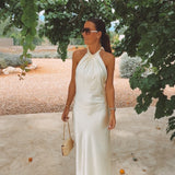LUCIA LIGHT YELLOW SATIN HALTER DRESS