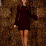 QUENETH RIBBED BURGUNDY DRESS