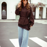 WHISPERING WIND BROWN BELT SUEDE JACKET