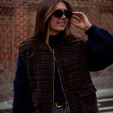 NASHVILLE BROWN/DARK BLUE CHECKERED SLEEVELESS JACKET