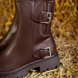 ILONA BROWN LEATHER BELT BOOTS
