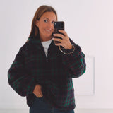 KRISTIEN DARK BLUE/GREEN CHECKERED TEDDY SWEATER