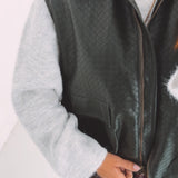 ODETTA KHAKI WOVEN LEATHER JACKET