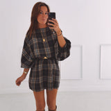 JESSICA DARK GREY CHECKERED DRESS