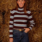NORAH BROWN RIBBED TURTLENECK STRIPED LONGSLEEVE SHIRT