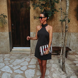 PRECIOSA BROWN HALTER DRESS