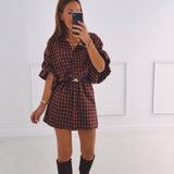 ISABELLE BURGUNDY CHECKERED DRESS