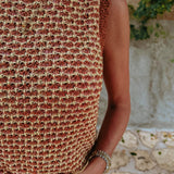 LUJOSA BROWN/YELLOW CROCHET TOP