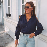 QUINLYN DARK BLUE CUT-OUT BLOUSE