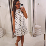 KATRIEN ECRU POLKADOTS HALTER DRESS