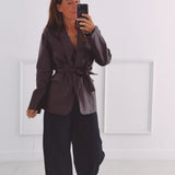 NONA BURGUNDY LEATHER BELT BLAZER