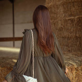 THELMA KHAKI RUFFLE DRESS