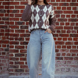 PHAEDRA ECRU/TAUPE ARGYLE CARDIGAN